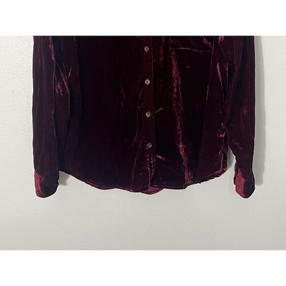 Maeve By Anthropologie Wine Red Button Down Velvet Shirt Size 6 - Picture 3 of 15